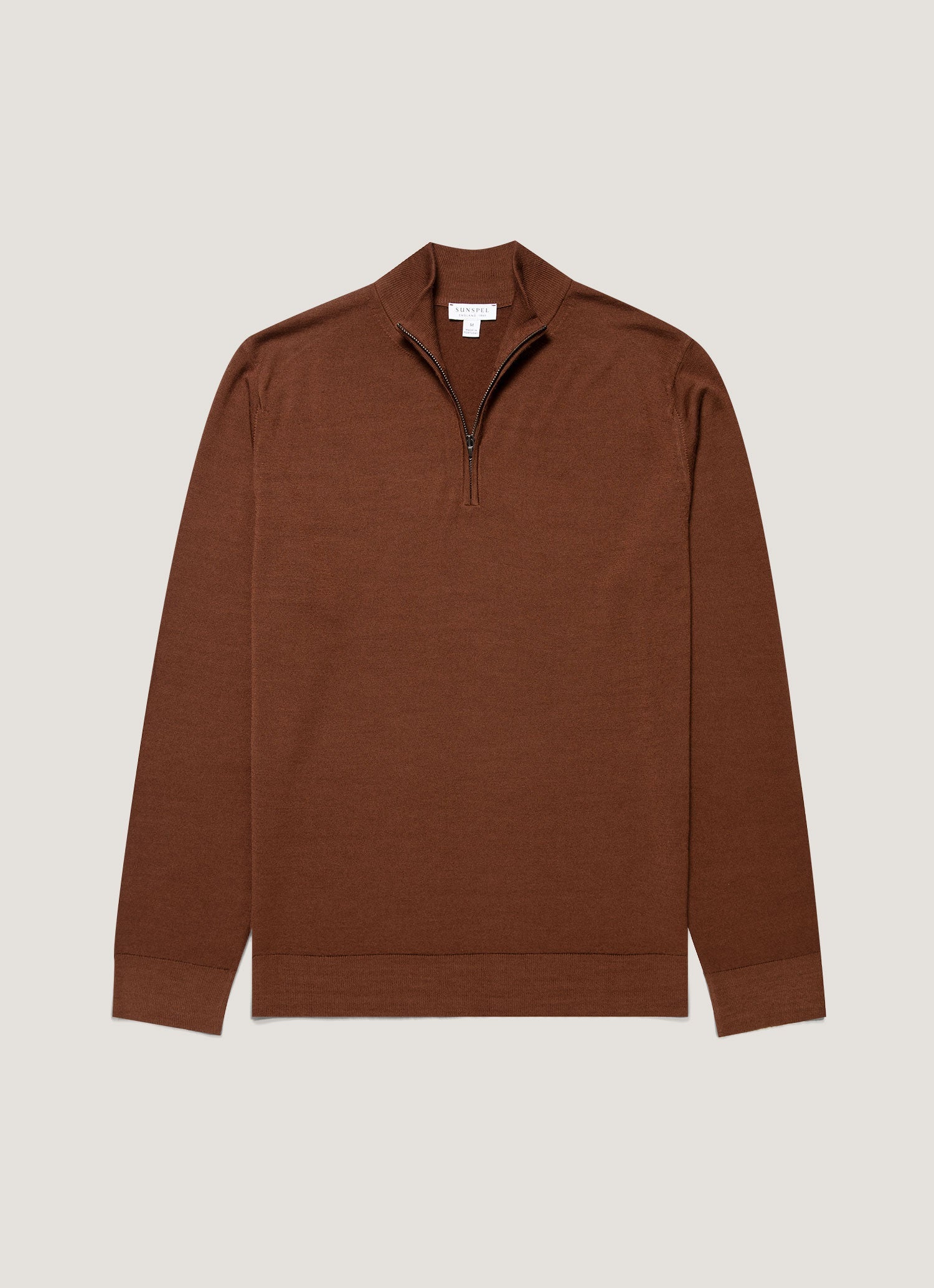Men's Extra-Fine Merino Half Zip Jumper in Chestnut