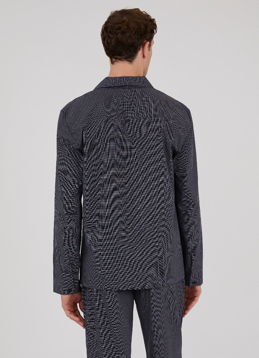 Men's Cotton Flannel Pyjama Shirt in Micro Windowpane Check