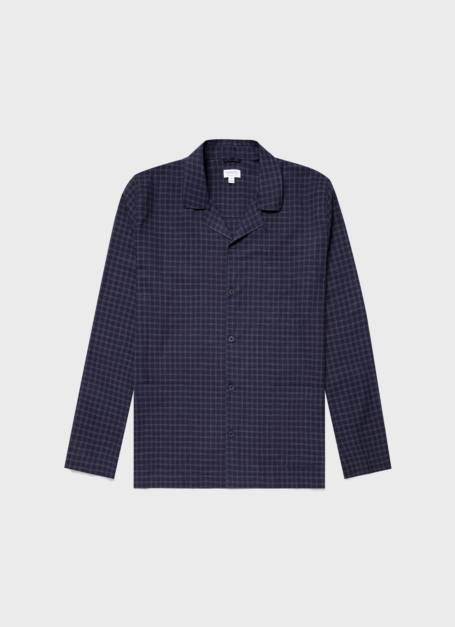 Men's Cotton Flannel Pyjama Shirt in Navy Window Check