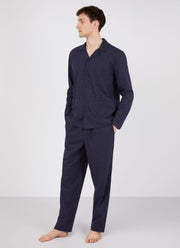 Men's Cotton Flannel Pyjama Shirt in Navy Window Check