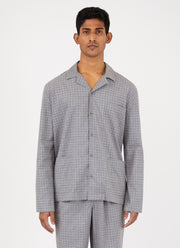 Men's Cotton Flannel Pyjama Shirt in Grey Melange Window Check