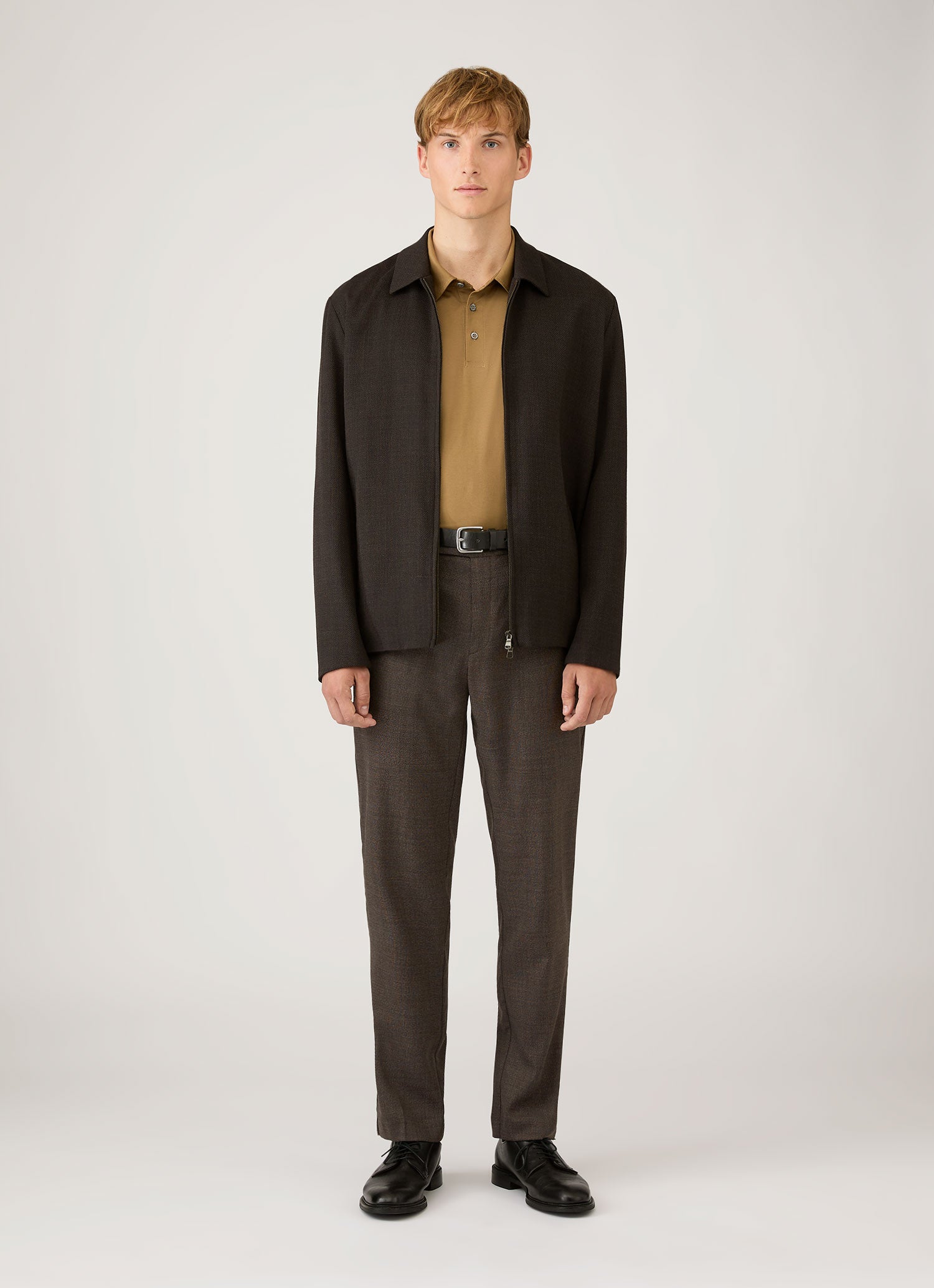 Men's Long Sleeve Classic Jersey Polo Shirt in Walnut