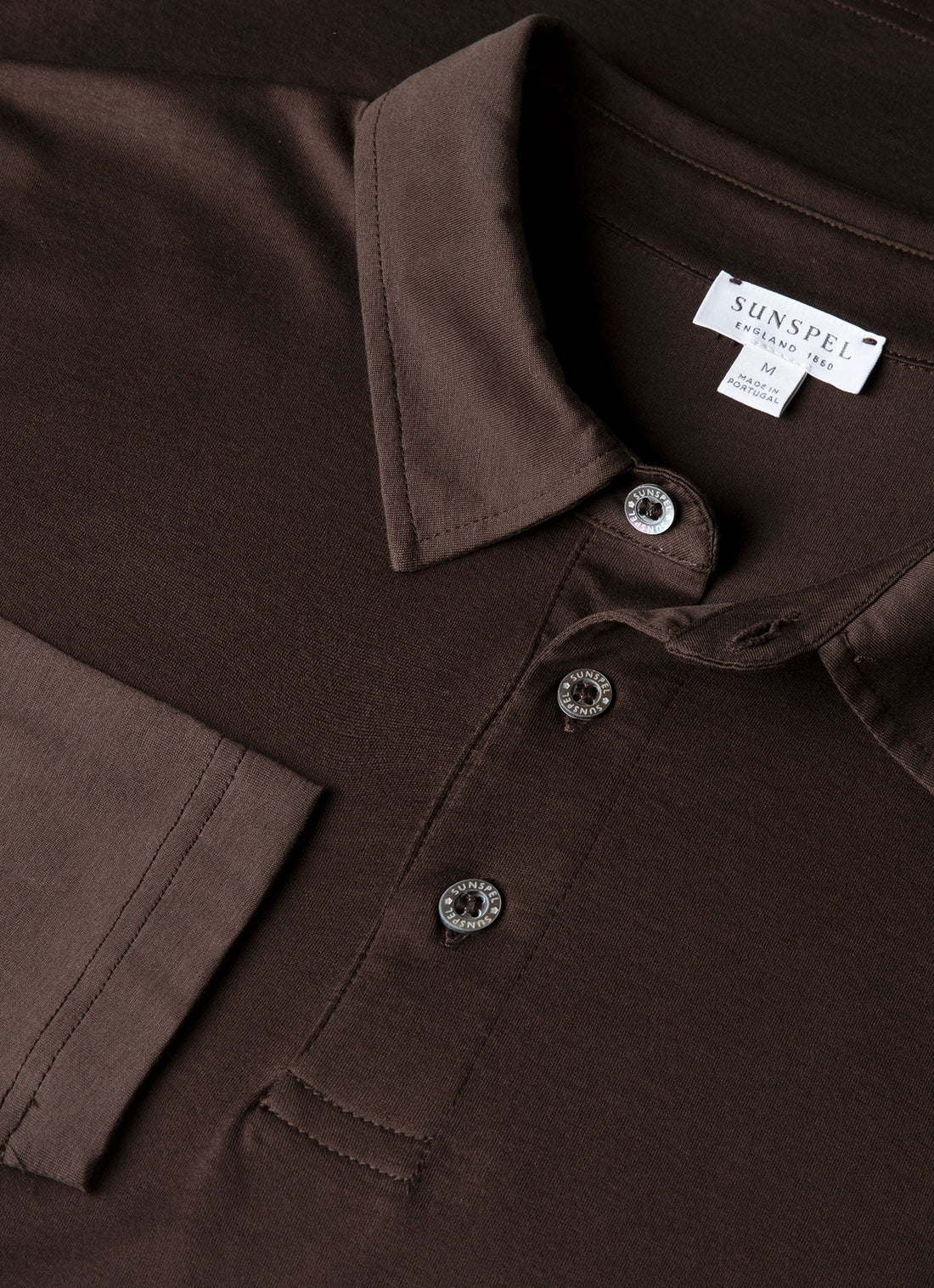 Men's Long Sleeve Classic Jersey Polo Shirt in Dark Chocolate