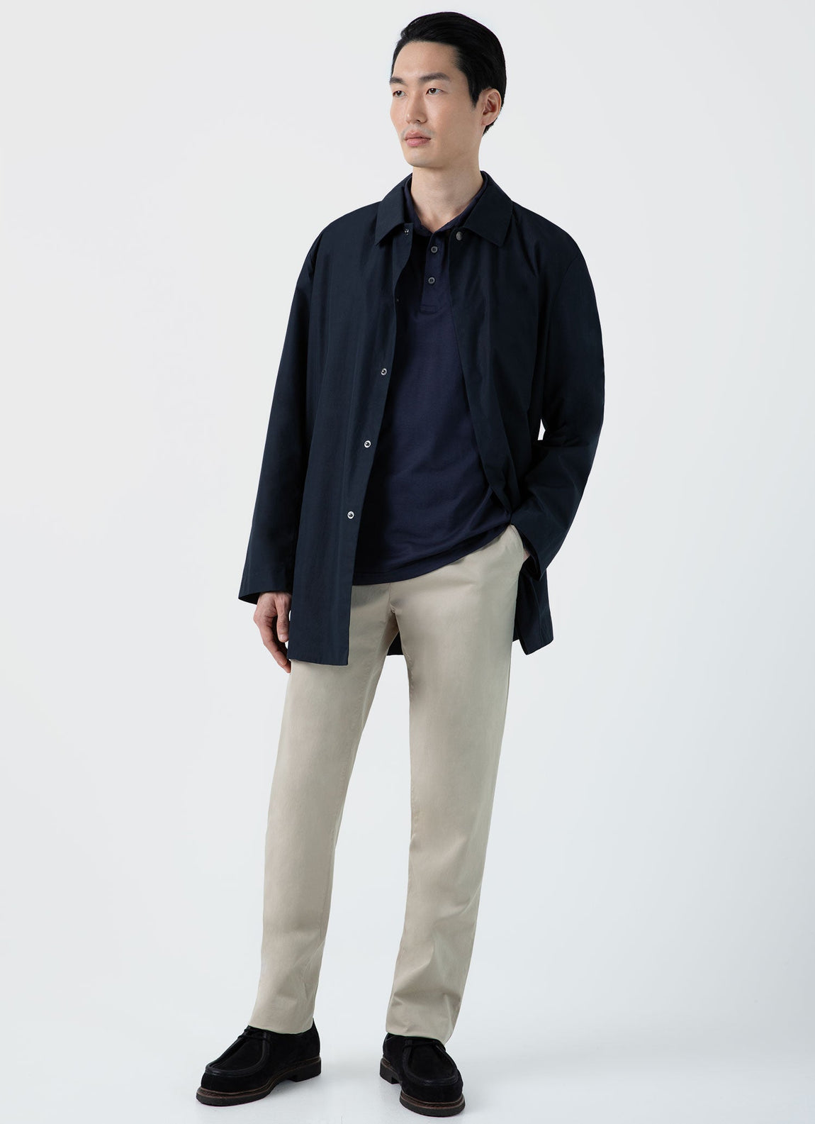 Men's Jersey Long Sleeve Polo Shirt in Navy