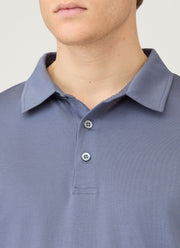 Men's Long Sleeve Classic Jersey Polo Shirt in Selvedge Blue
