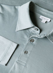 Men's Long Sleeve Classic Jersey Polo Shirt in Stone Blue