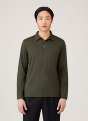 Men's Long Sleeve Classic Jersey Polo Shirt in Dark Green