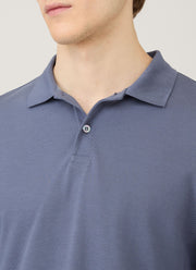 Men's Long Sleeve Piqué Polo Shirt in Selvedge Blue