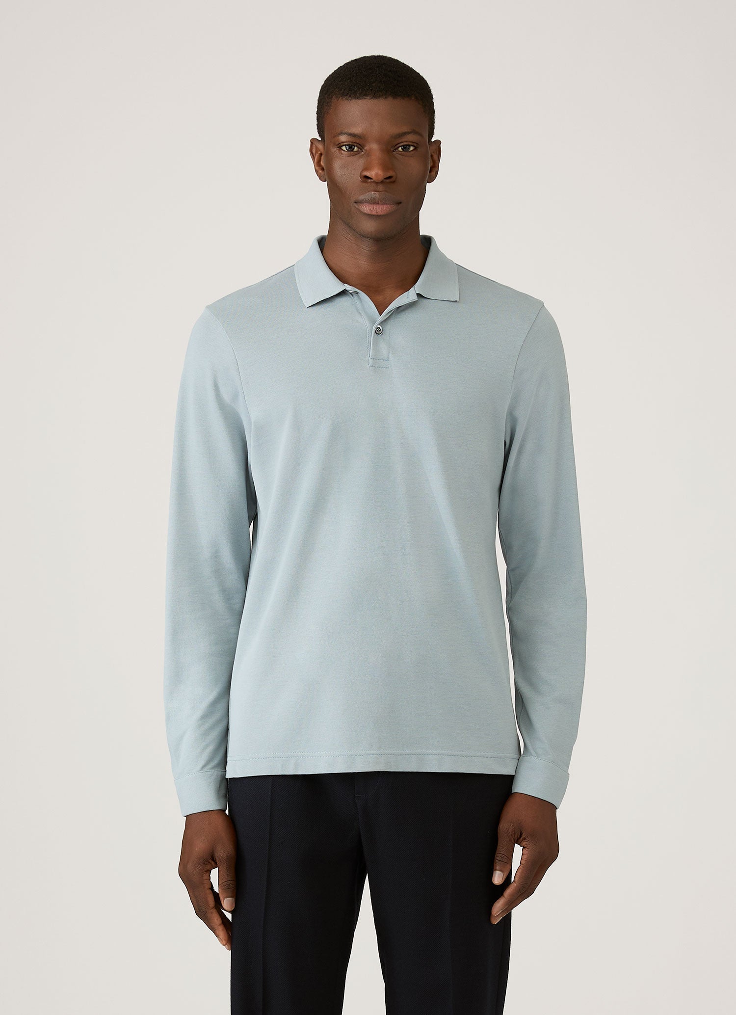 Men's Long Sleeve Piqué Polo Shirt in Stone Blue
