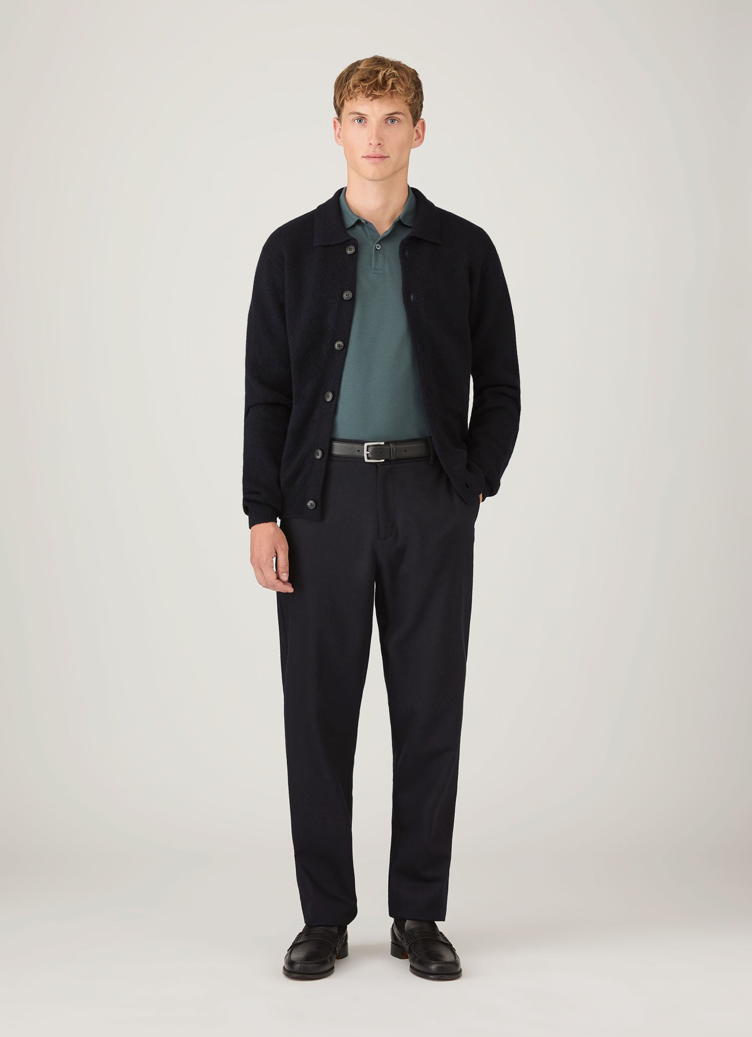 Men's Long Sleeve Piqué Polo Shirt in Dark Petrol