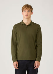 Men's Long Sleeve Piqué Polo Shirt in Deep Olive
