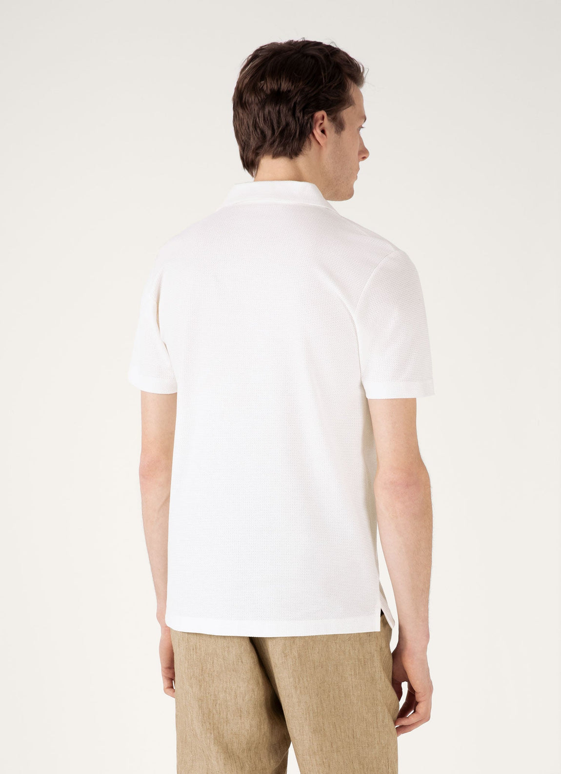 Men's Textured Jersey Polo Shirt in Ecru