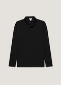 Men's Long Sleeve Ultra-Fine Merino Polo Shirt in Black