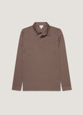 Men's Long Sleeve Ultra-Fine Merino Polo Shirt in Sandstone