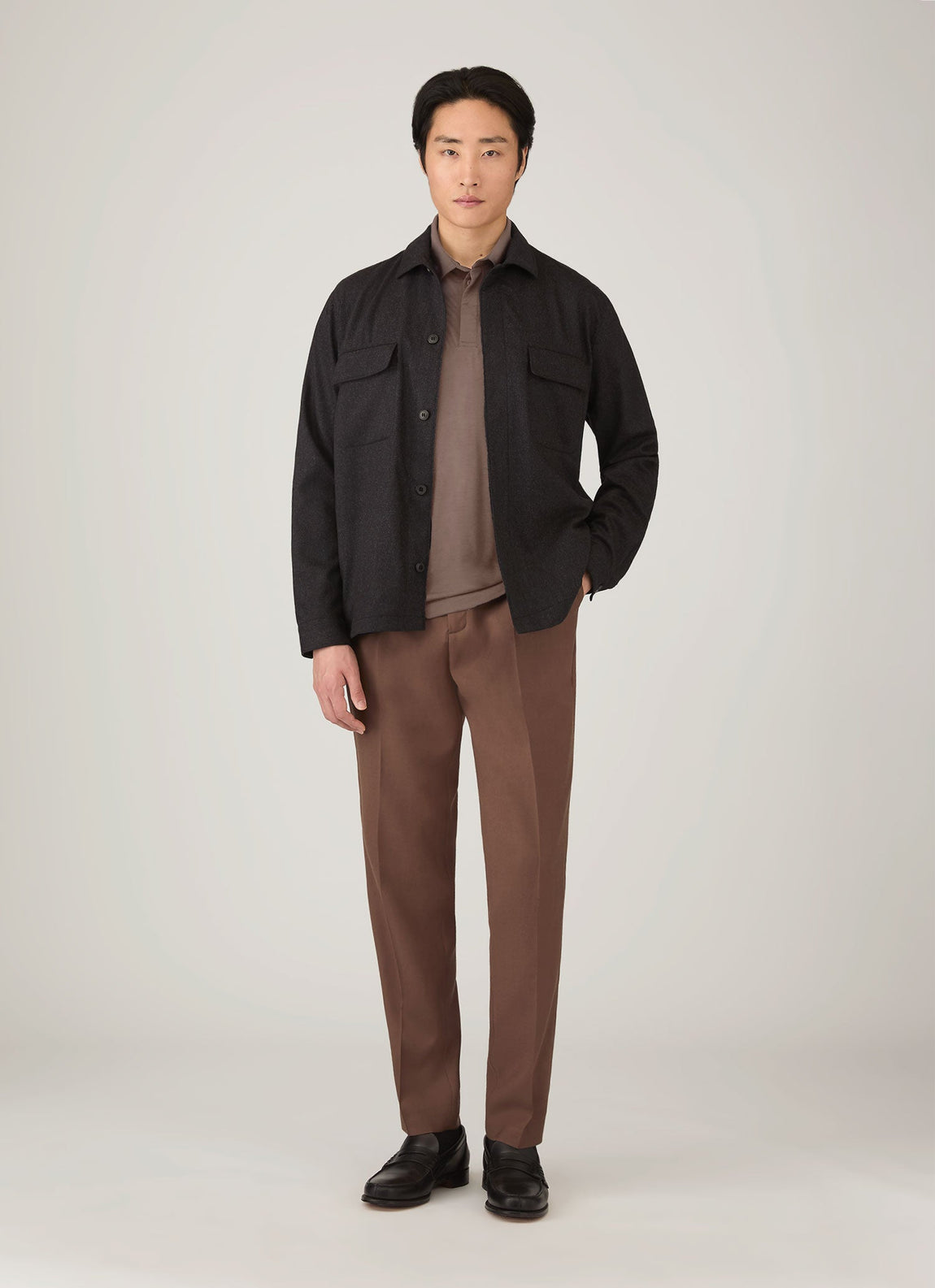 Men's Long Sleeve Ultra-Fine Merino Polo Shirt in Sandstone