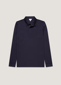 Men's Long Sleeve Ultra-Fine Merino Polo Shirt in Navy