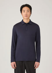 Men's Long Sleeve Ultra-Fine Merino Polo Shirt in Navy