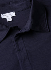 Men's Long Sleeve Ultra-Fine Merino Polo Shirt in Navy