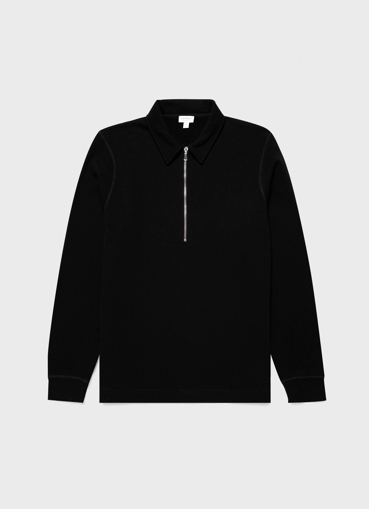 Men's Half Zip Loopback Sweatshirt in Black | Sunspel