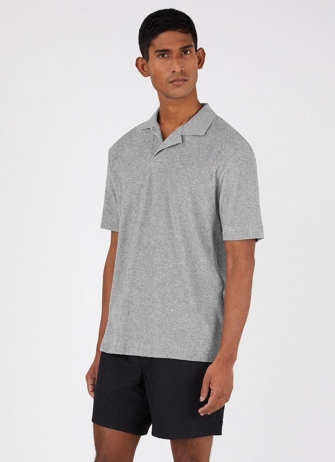Men's Towelling Polo Shirt in Grey Melange