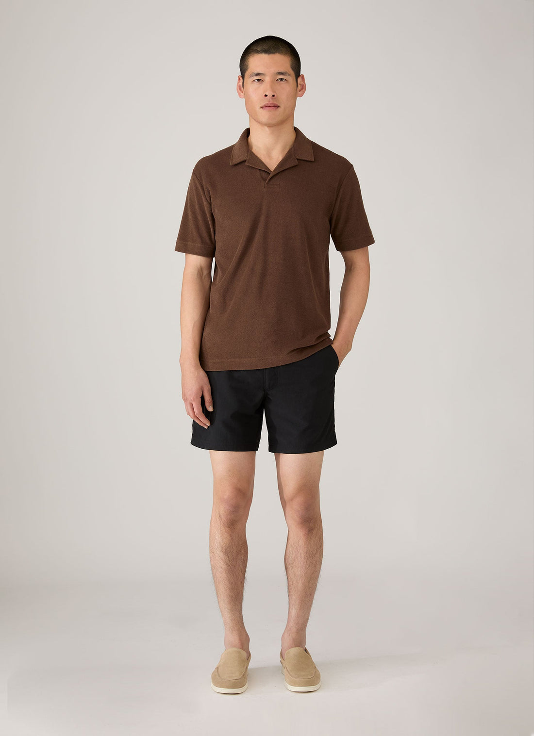 Men's Towelling Polo Shirt in Dark Walnut