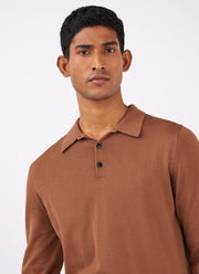 Men's Long Sleeve Sea Island Cotton Knit Polo Shirt in Gingerbread