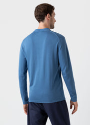 Men's Long Sleeve Sea Island Cotton Knit Polo Shirt in Bluestone