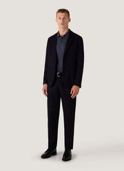 Men's Long Sleeve Sea Island Cotton Knit Polo Shirt in Slate Blue