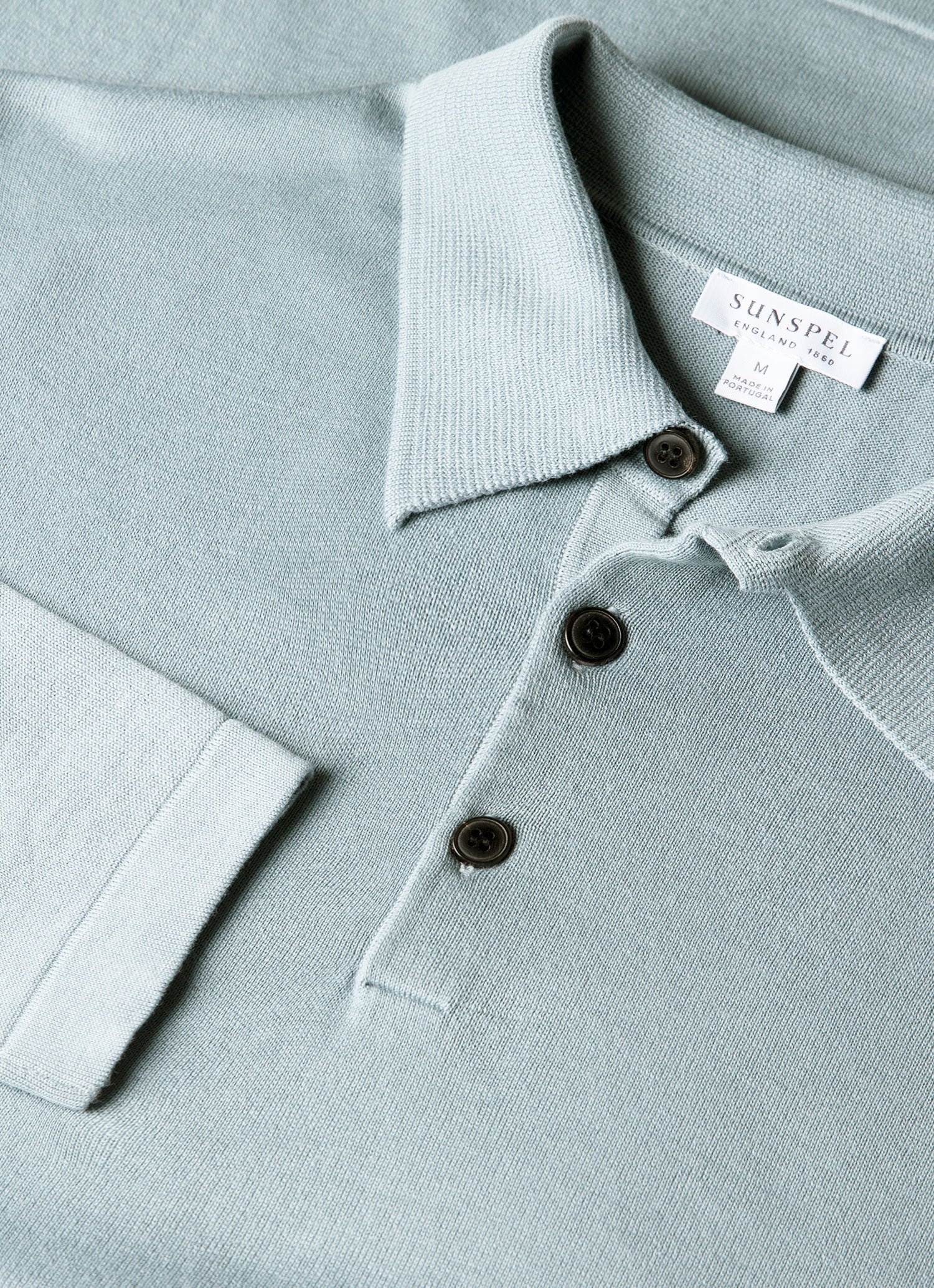 Men's Long Sleeve Sea Island Cotton Knit Polo Shirt in Stone Blue