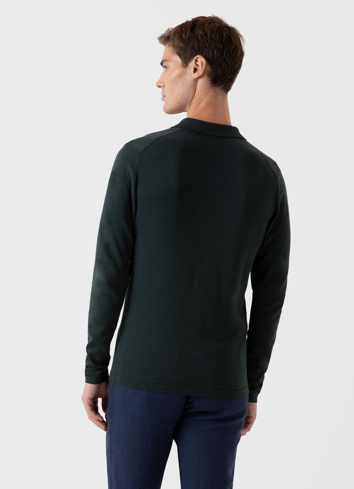 Men's Sea Island Cotton Long Sleeve Polo Shirt in Seaweed