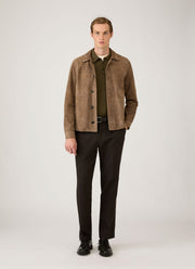 Men's Long Sleeve Sea Island Cotton Knit Polo Shirt in Deep Olive