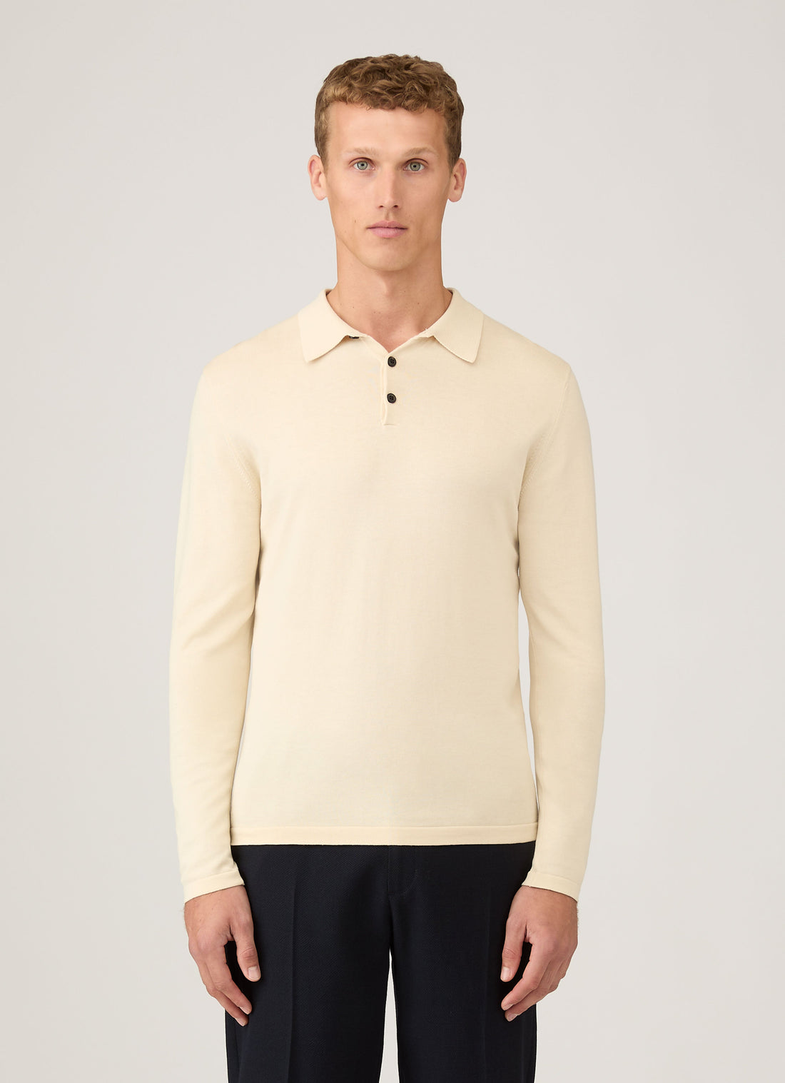 Men's Long Sleeve Sea Island Cotton Knit Polo Shirt in Undyed