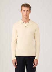 Men's Long Sleeve Sea Island Cotton Knit Polo Shirt in Undyed