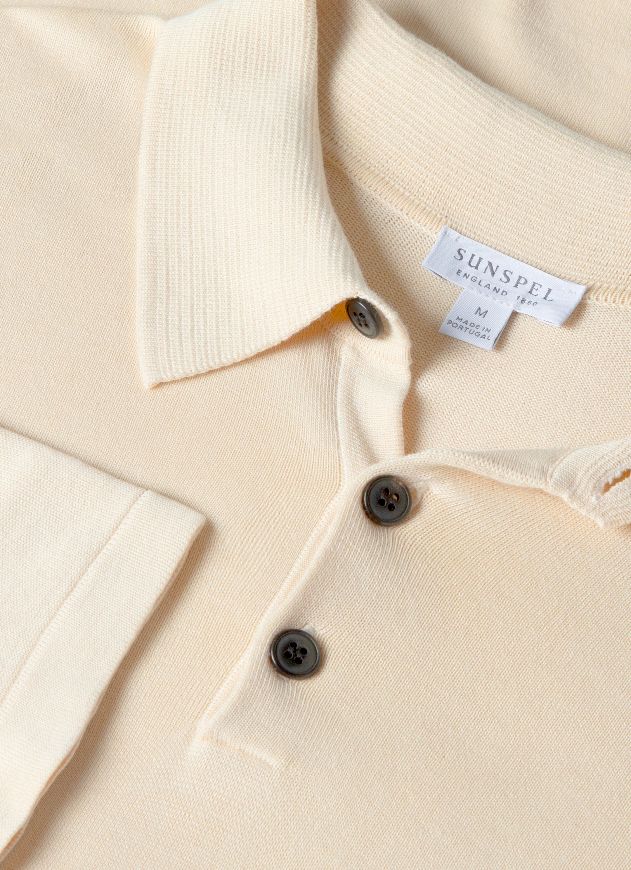 Men's Long Sleeve Sea Island Cotton Knit Polo Shirt in Undyed