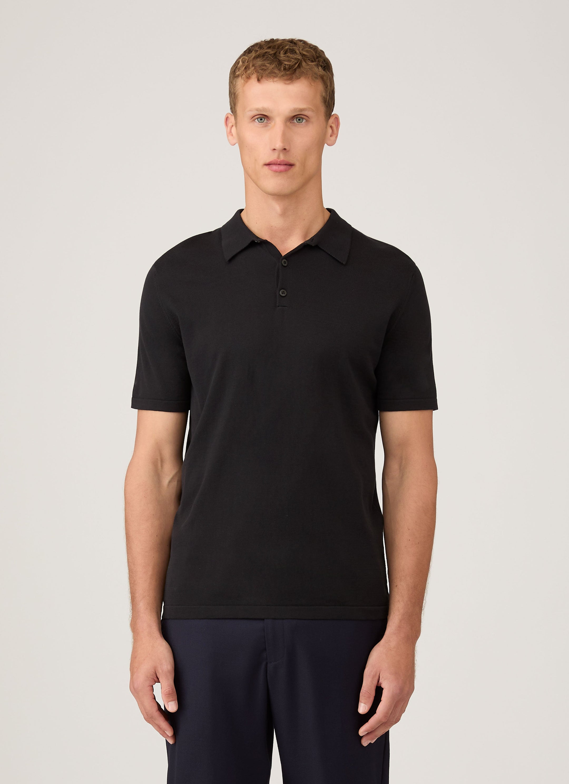 Men's Sea Island Cotton Knit Polo Shirt in Black
