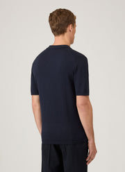 Men's Sea Island Cotton Knit Polo Shirt in Light Navy