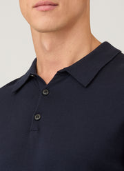 Men's Sea Island Cotton Knit Polo Shirt in Light Navy