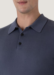 Men's Sea Island Cotton Knit Polo Shirt in Slate Blue
