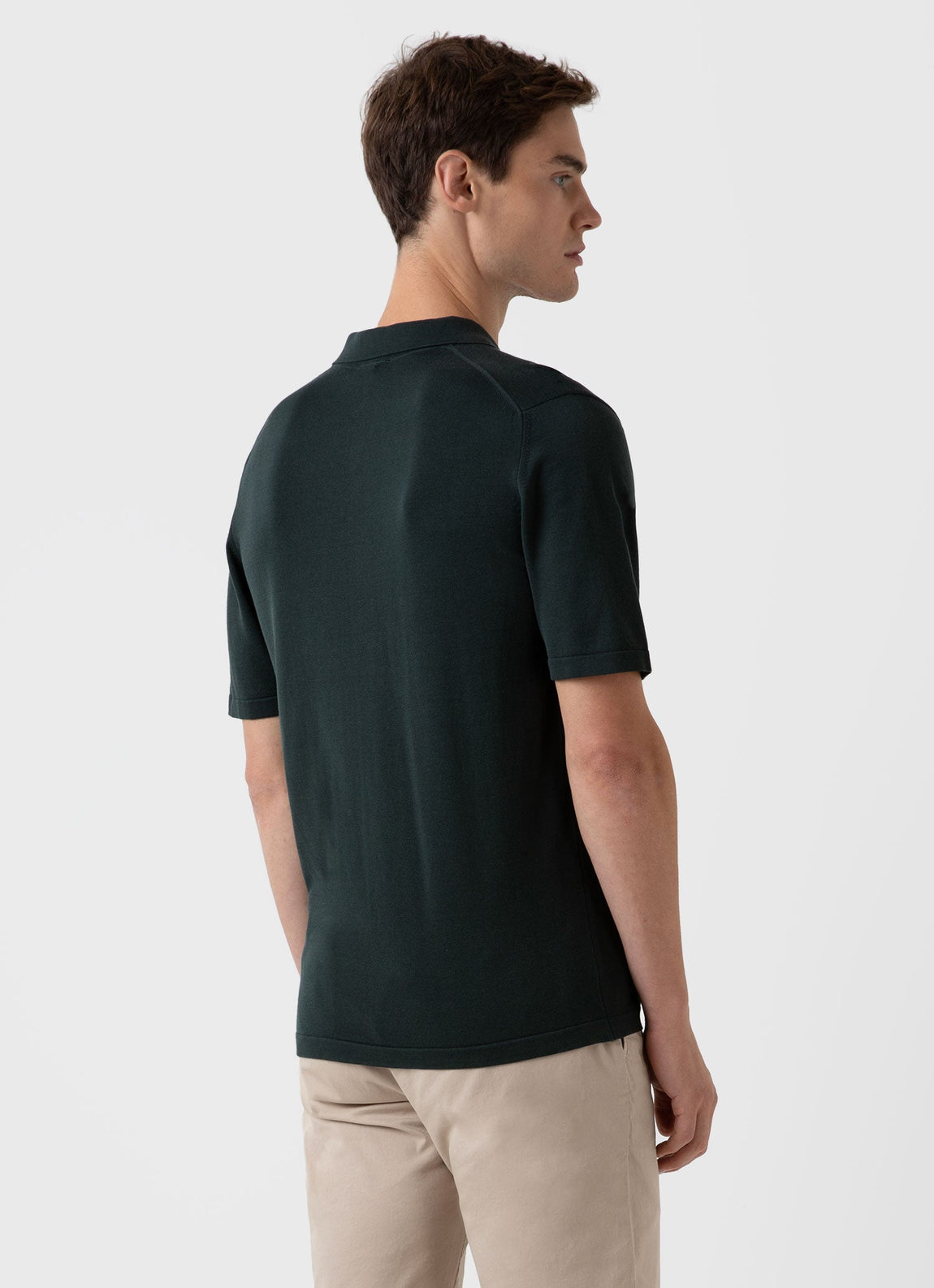 Men's Sea Island Cotton Knit Polo Shirt in Seaweed
