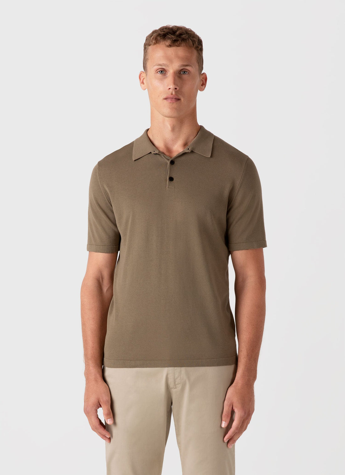 Men's Sea Island Cotton Knit Polo Shirt in Dark Stone