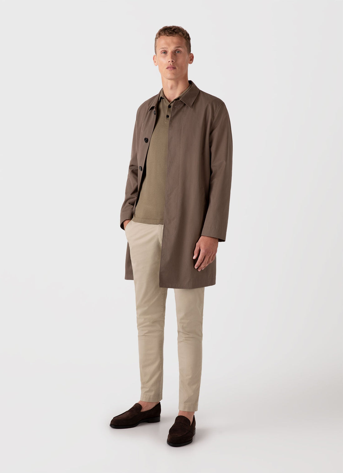 Men's Sea Island Cotton Knit Polo Shirt in Dark Stone