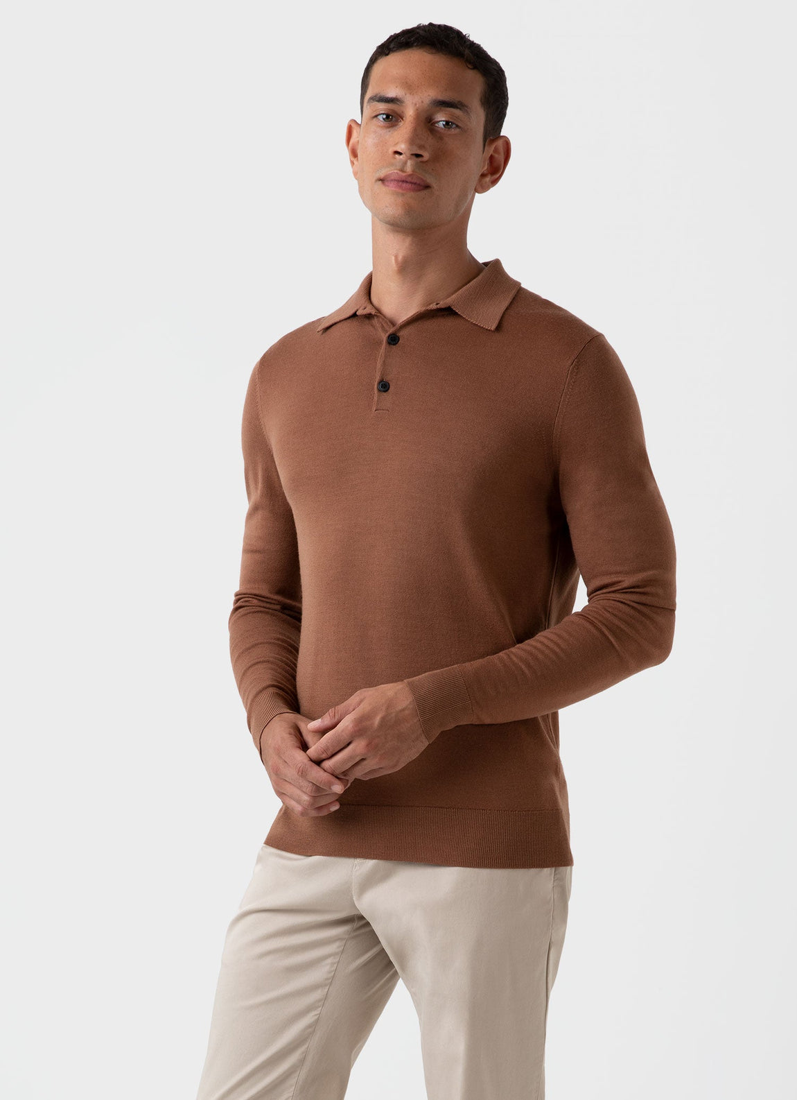 Men's Extra-Fine Merino Polo Shirt in Pecan