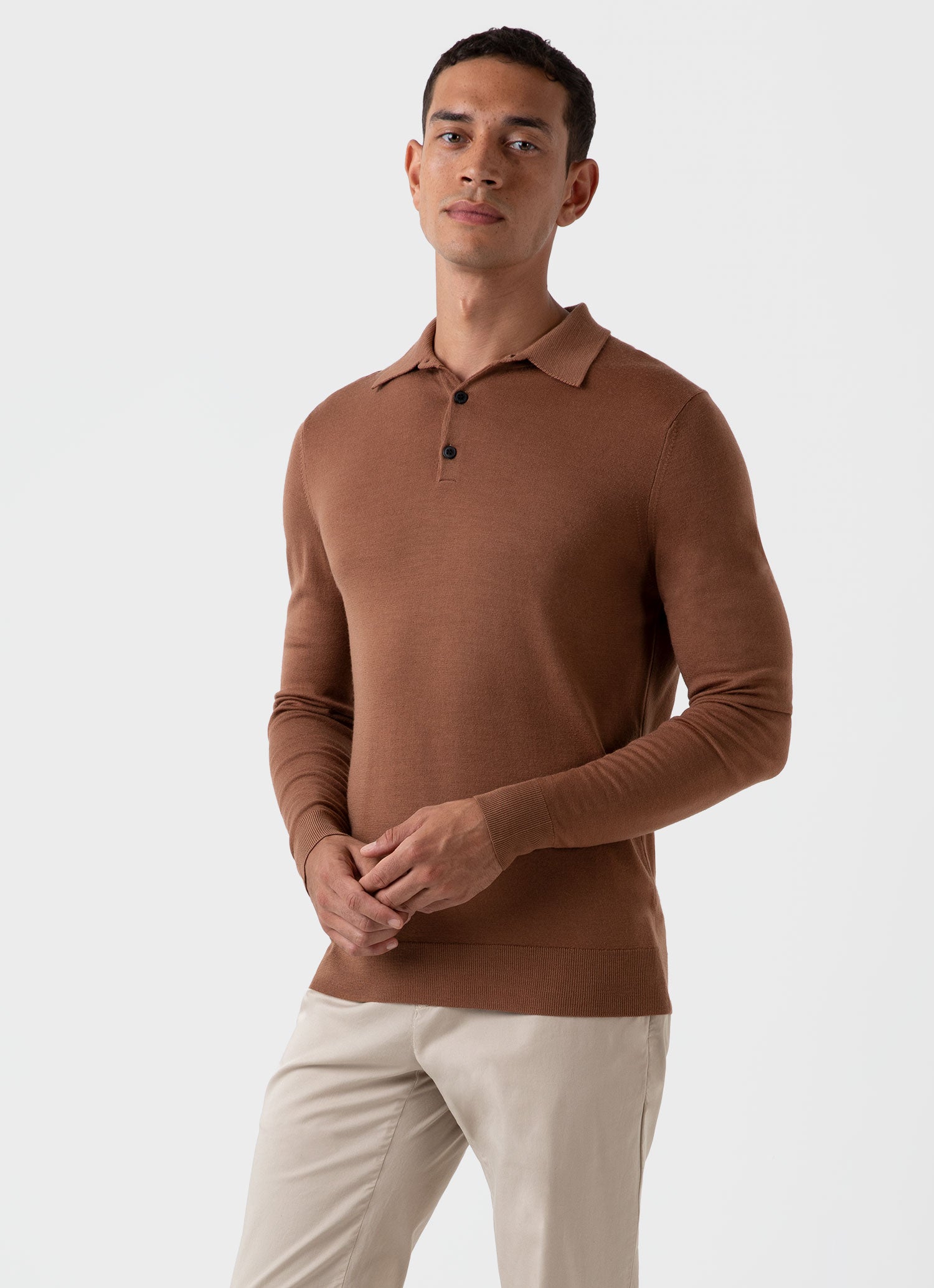 Men's Extra-Fine Merino Polo Shirt in Pecan