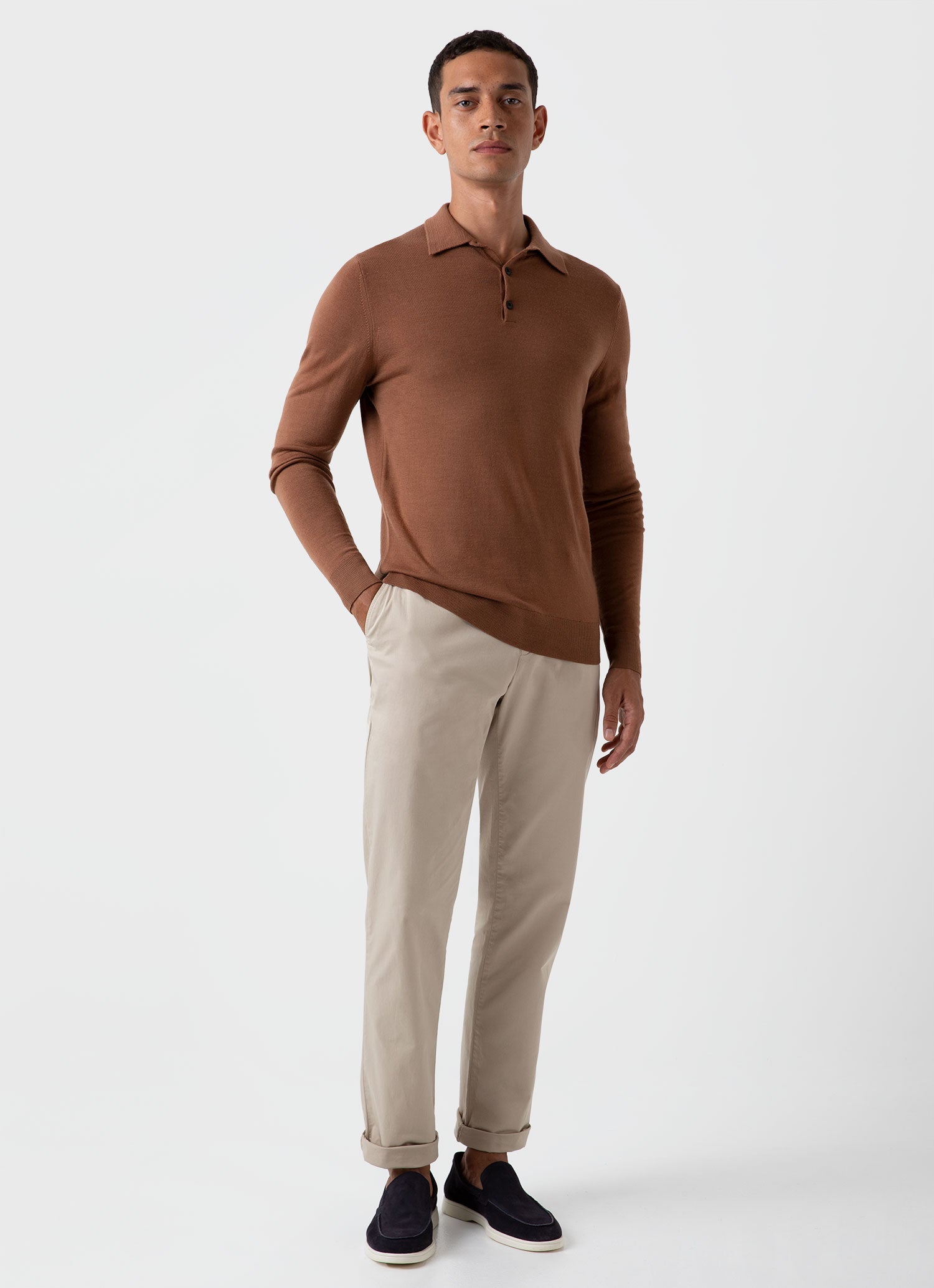Men's Extra-Fine Merino Polo Shirt in Pecan