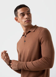 Men's Extra-Fine Merino Polo Shirt in Pecan