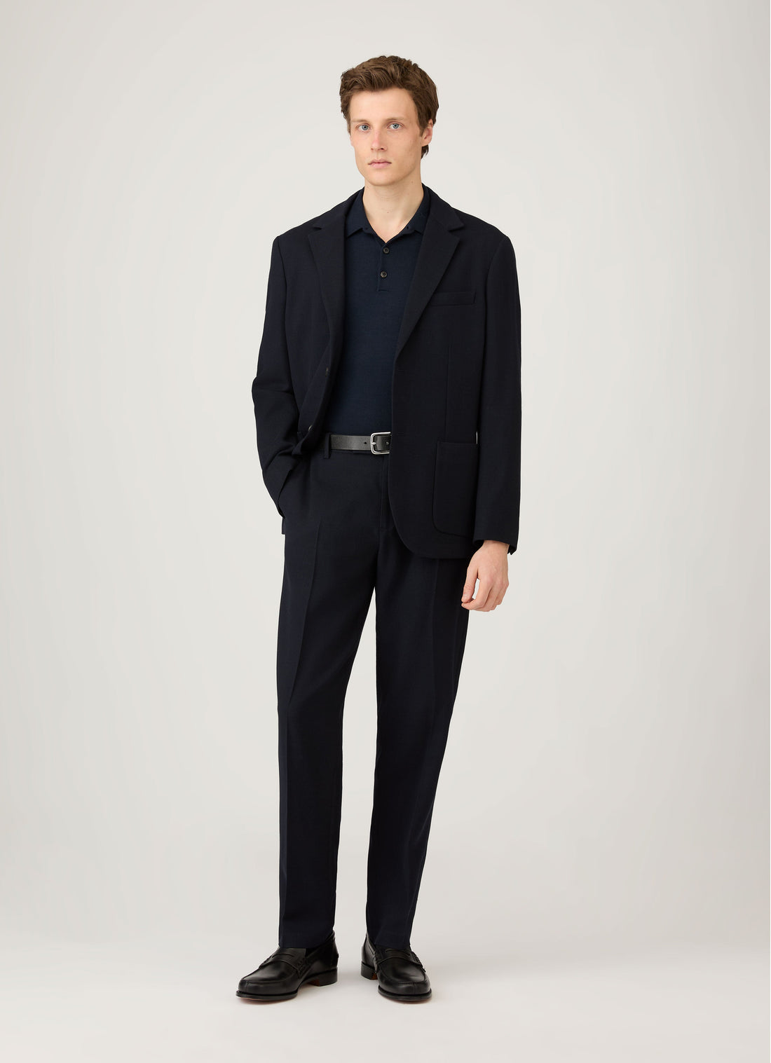 Men's Extra-Fine Merino Knitted Polo Shirt in Navy