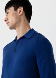 Men's Extra-Fine Merino Polo Shirt in Space Blue