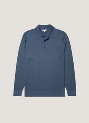 Men's Extra-Fine Merino Knitted Polo Shirt in Slate Blue
