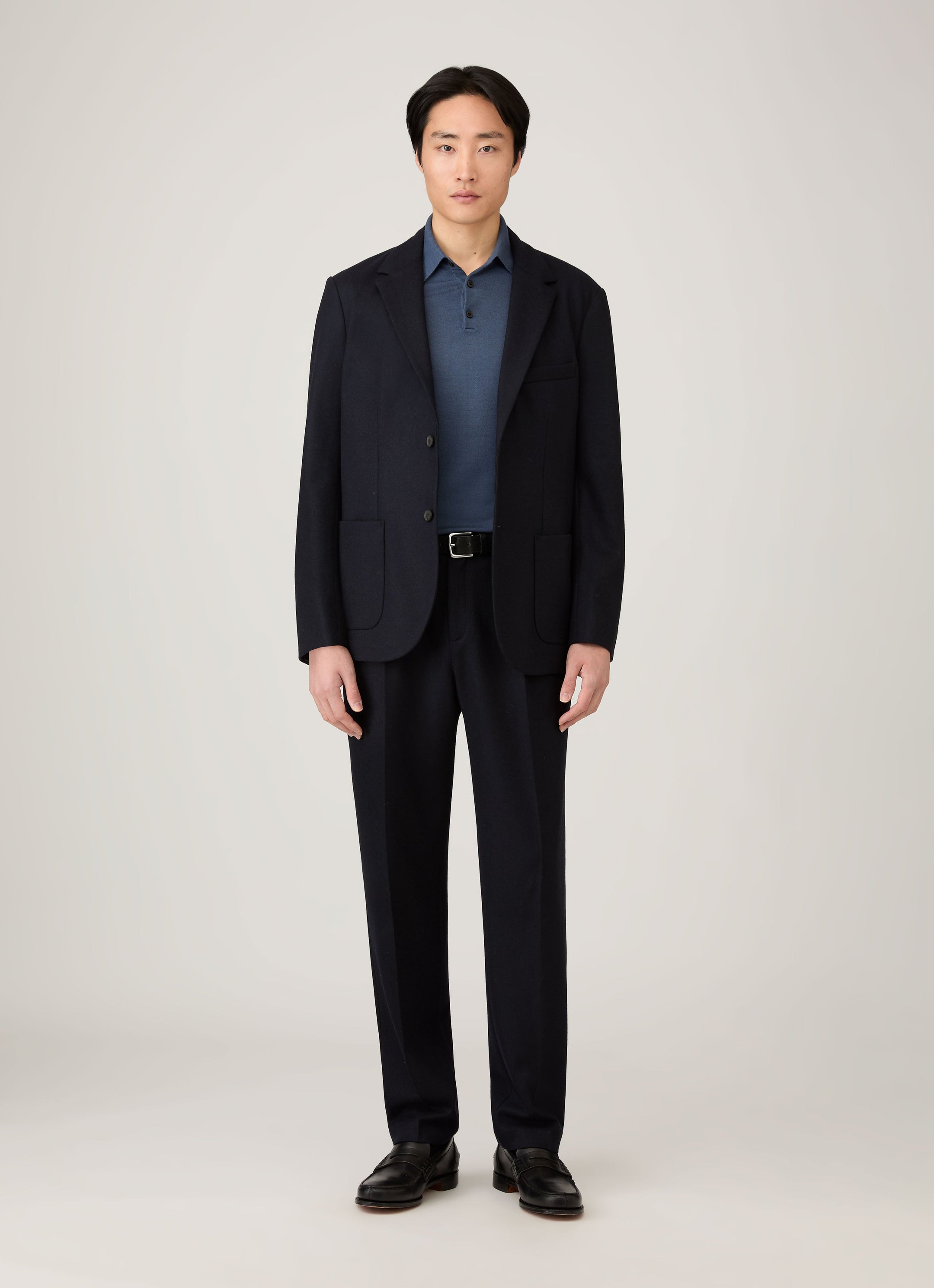 Men's Extra-Fine Merino Knitted Polo Shirt in Slate Blue