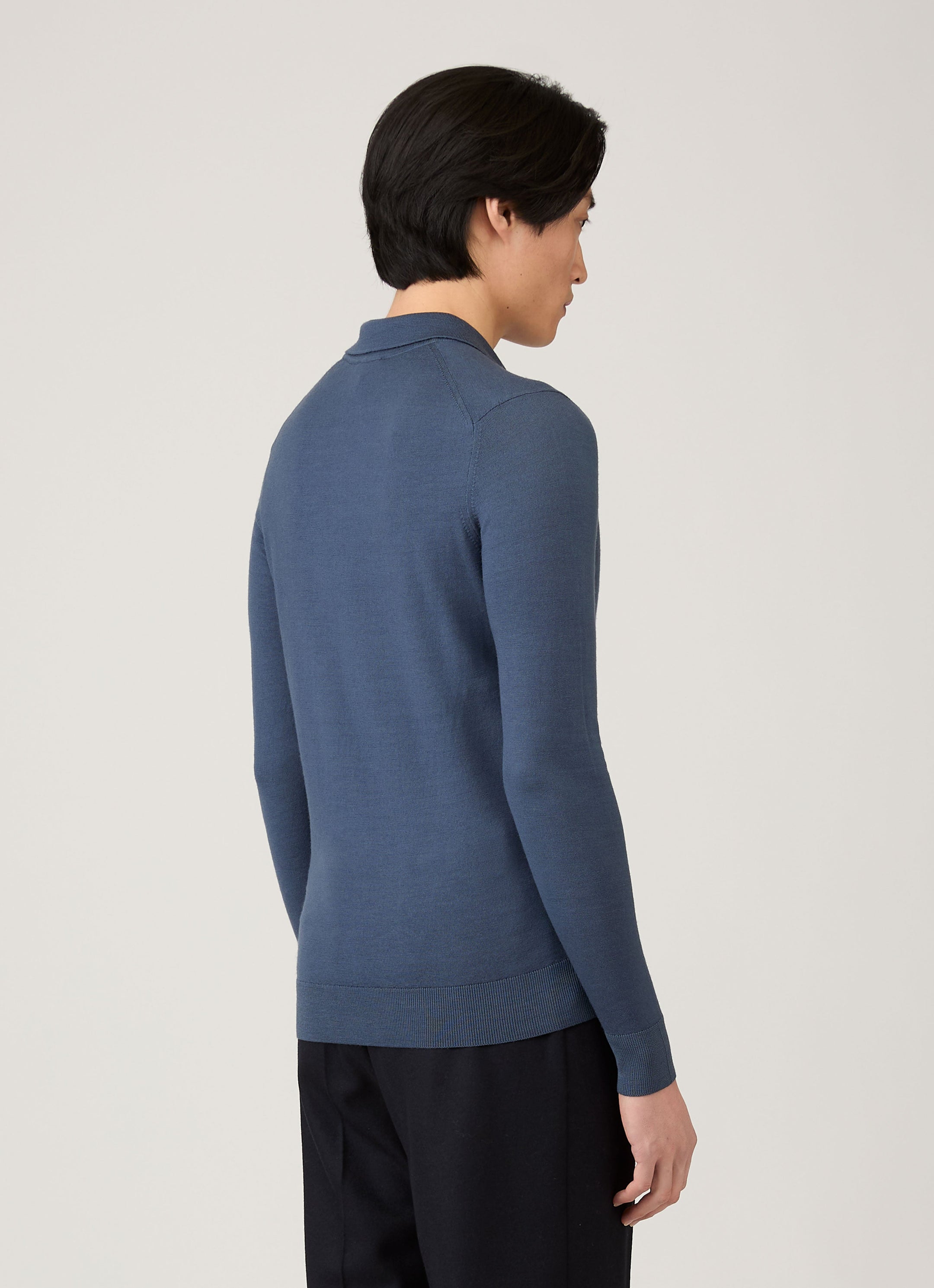 Men's Extra-Fine Merino Knitted Polo Shirt in Slate Blue